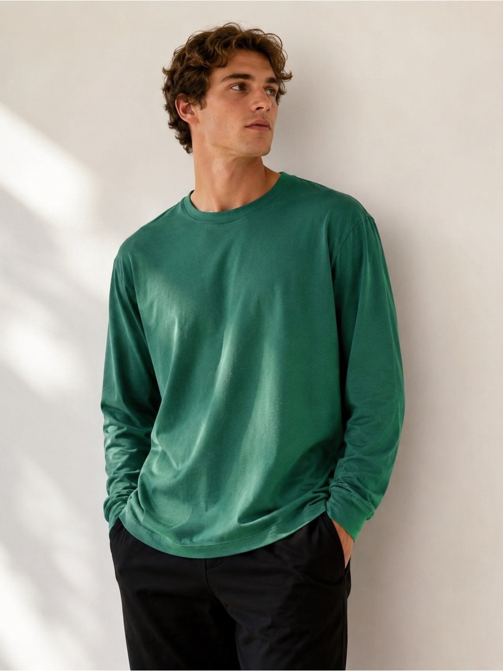 Lululemon Men’s Green Long Sleeve Soft Cotton Tee Relaxed Fit M/L